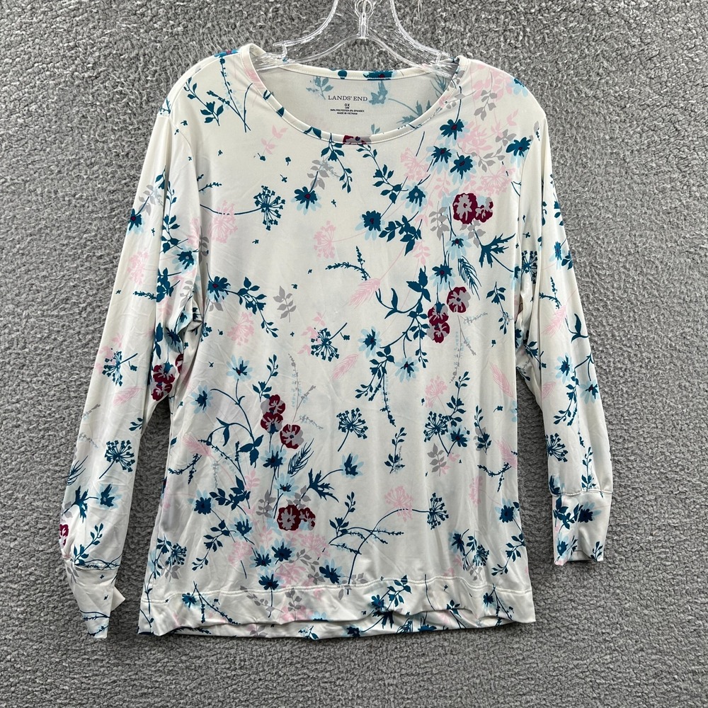 Lands‎ End Womens Stretch Knit Top 14W Floral Cottage Boho Plus Casual Romantic